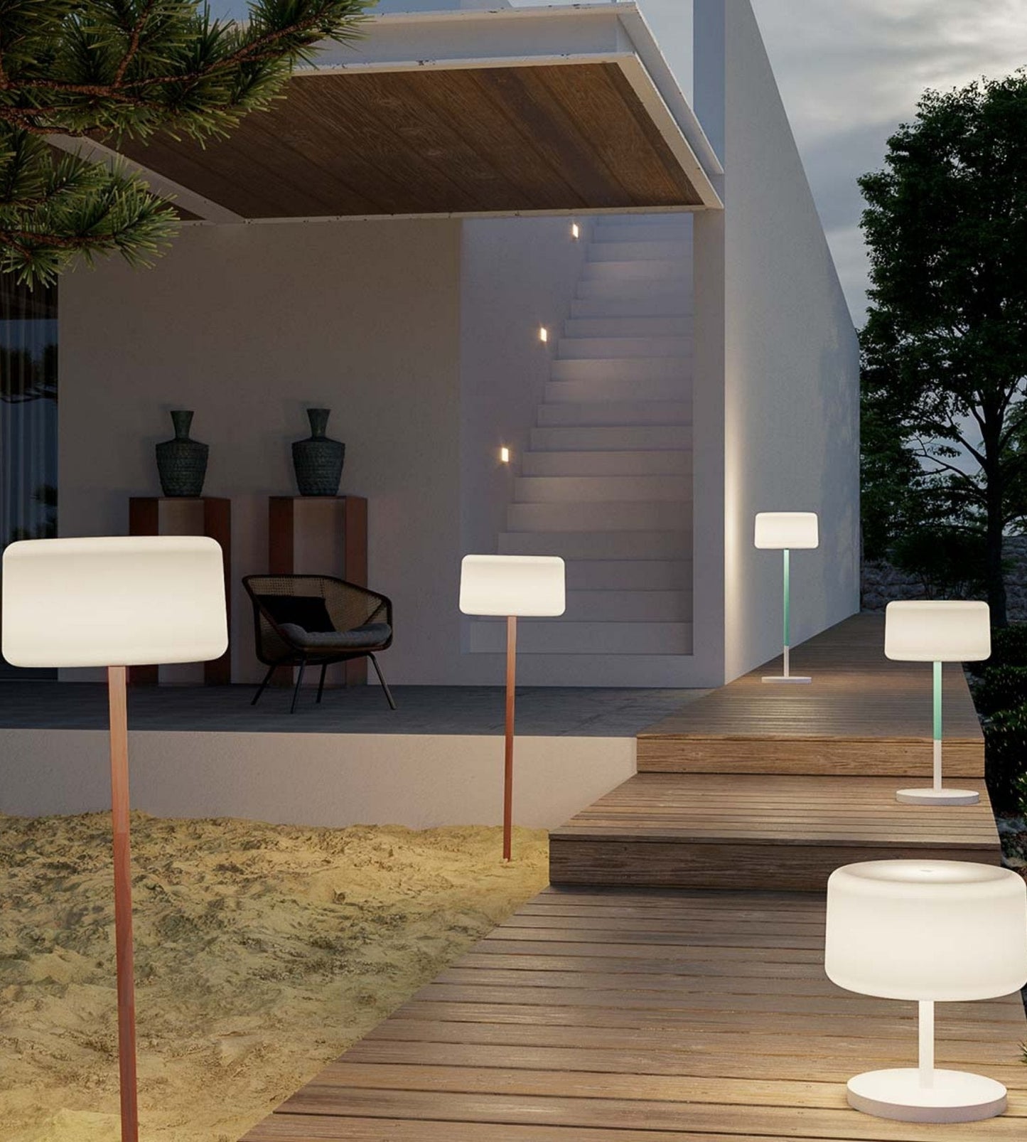 Lampe solaire 5 en 1 en bois réglable - Tige en bois